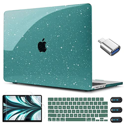 CISSOOK for MacBook Air 13 inch Case M4 M3 M2 2025 2024 2022, Plastic Hard Shell Case Glitter Bling Cover with Keyboard Cover for MacBook Air 13.6 A3240 A3113 A2681, Deep Teal Glitter - color: Air13.6inch-Deep Teal Glitter