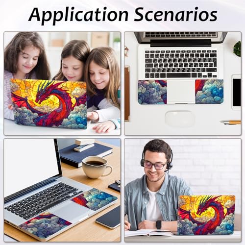 Laptop Skin 12.1-15.6 inch Removable Universal Reusable Laptop Sticker Decal,Waterproof No Residue Vinyl Cover,Scratch-Resistant Cuttable Full Wrap Sticker for Notebook, Stained Glass Red Dragon - color: Stained Glass Red Dragon