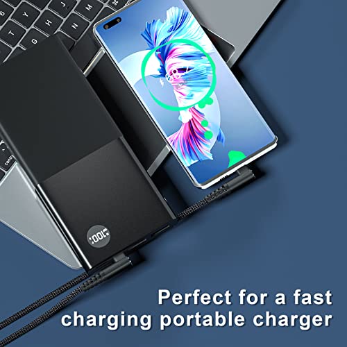 USB C to USB C Cable 100W 1ft 3 Pack 90 Degree Type C Cable Nylon Braided Right Angle USBC Fast Charging Cable Compatible with iPhone 15 16 17 Series, MacBook, iPad Pro, Galaxy S8 - S24, Pixel, LG