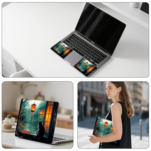 Aesthetic Laptop Skin Sticker, Cat by Rainy Window Waterproof Vinyl Laptop Decal, Removable Bubble Free, Reusable Protective Cover for 13 14 15 15.6 Inch - color: Cat by Rainy Window