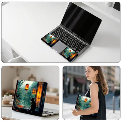 Aesthetic Laptop Skin Sticker, Cat by Rainy Window Waterproof Vinyl Laptop Decal, Removable Bubble Free, Reusable Protective Cover for 13 14 15 15.6 Inch - color: Cat by Rainy Window