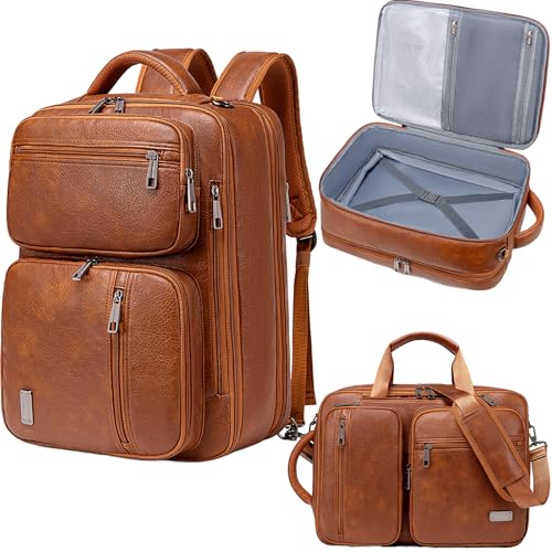 weiatas 3-in-1 Vegan Leather Convertible Laptop Bag for Men Women, Expandable Travel Backpack Work Briefcase Messenger Bag | Convertible - color: Brown