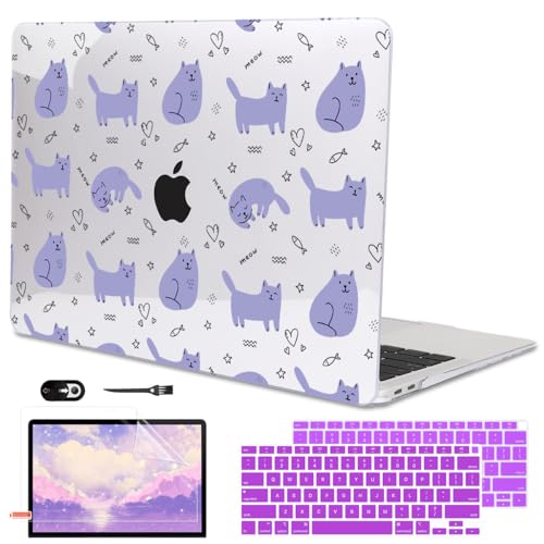 Compatible with 2021 2020 2019 2018 MacBook Air 13 inch Case M1 A2337 A2179 A1932 Touch ID, Crystal Clear Pattern Plastic Hard Shell Case for MacBook Air 13 inch M1 2021, Cute Cat & Fish - color: Cute Cat & Fish