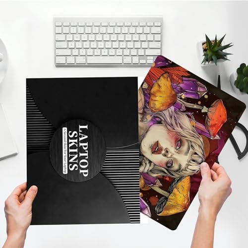 Universal Laptop Skin Sticker with 2 Wrist Pad Skins, Waterproof Scratch Resistant Vinyl Laptop Cover Decal, Cut to Fit for 11–15.6 Inch MacBook HP Dell Lenovo, Mushroom Girl - color: Mushroom Girl