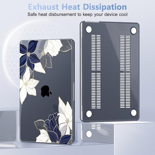 May Chen for MacBook Air 15 inch Case M5 M4 M3 M2 2026 2024-2023, Model A3448 A3241 A3114 A2941, Closes Seamlessly Hard Shell Laptop Cover with Keyboard Cover, Elegant Flower - color: Elegant flower