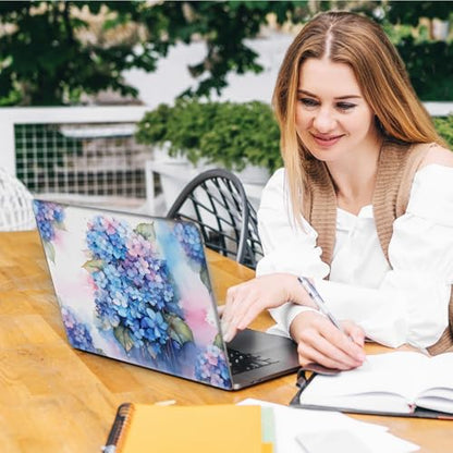 Laptop Skin Sticker Decal, Universal Reusable Vinyl Laptop Cover for 12" 13" 13.3" 14" 15" 15.4" 15.6" Notebook PC, Reusable Waterproof Scratch-Resistant with 2 Wrist Pads,Blue Hydrangea Flowers - color: Blue Hydrangea Flowers