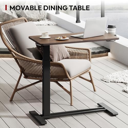 SANODESK Mobile Standing Desk with Hidden Wheels,Pneumatic Laptop Desk Rolling Computer Cart Movable Height Adjustable Small Sit Stand Desk for Home Office(31.5" W x 17.7" D,Black Walnut) - color: Black Walnut, size: 32x18