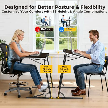 Upgraded Folding TV Tray Table, Extra Large & Sturdy Laptop Table for Couch | Height & Angle Adjustable Desk for Dinner, Work & TV - Includes Footrest, Cup Holder, iPad Holder & Edge Stopper - color: (Black) - Dark Wood Mahogany
