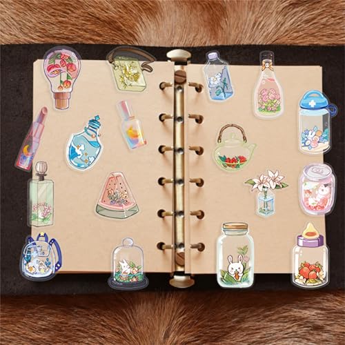 Summer Cartoon Bottles 50 Pcs Transparent PET Stickers - Waterproof handbooks for Cute,Materials - Sticker Art Pieces for Scrapbook Journal Planner Water Bottles Phone Cases Laptops (colourful-B12) - color: Colourful-b12