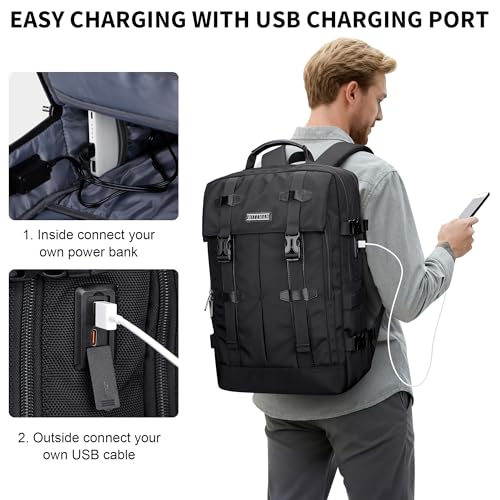 WITZMAN Travel Laptop Backpack for Men Fits 16 inch Laptop | Nylon Carry-on Airline Approved, USB Charging Port, 26L Capacity, For Vacation, Weekend, Overnight Trip, B716 Black - color: Black