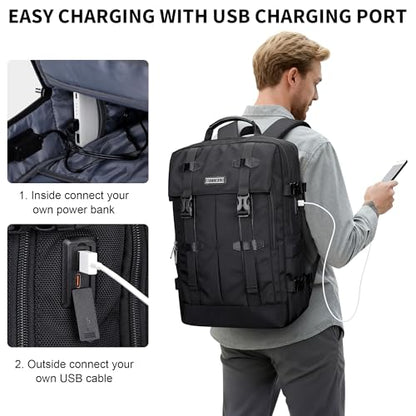 WITZMAN Travel Laptop Backpack for Men Fits 16 inch Laptop | Nylon Carry-on Airline Approved, USB Charging Port, 26L Capacity, For Vacation, Weekend, Overnight Trip, B716 Black - color: Black