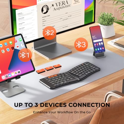 MEETION Foldable Bluetooth Keyboard, Split Ergonomic, Portable | Compact rechargeable folding keyboard with split ergonomic design, ideal for business travel, for Windows, Mac, iPad, Android