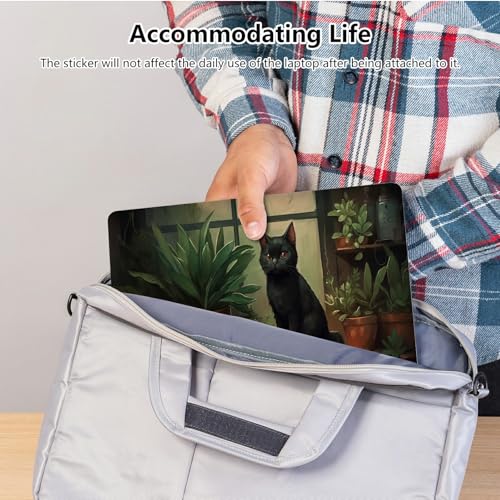 Universal Laptop Skin Sticker with 2 Wrist Pad Skins, Waterproof Scratch Resistant Vinyl Laptop Cover Decal, Cut to Fit for 11–15.6 Inch MacBook HP Dell Lenovo, Black Cat on Window Sill - color: Black Cat on Window Sill