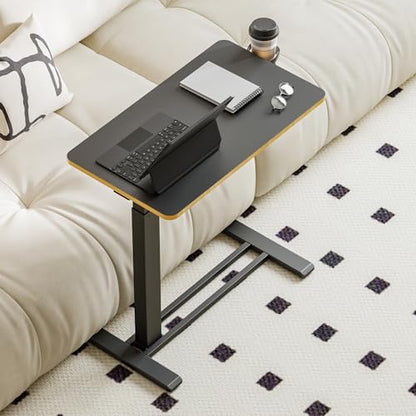 28'' Medical Overbed Bedside Table with Wheels,Rolling Table | Black 28''x16'' Pneumatic Tilting Desktop,Overbed Bedside Table with Hidden Casters for Hospital Use,rolling standing desk - color: Black, size: Small