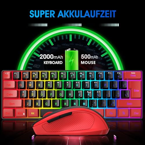 Snpurdiri 2.4G Wireless Gaming Keyboard and Mouse Combo, Include Mini 60% Merchanical Feel Keyboard, Ergonomic Vertical Feel Small Wireless Mouse(Red and Black) - color: Red Black Combo