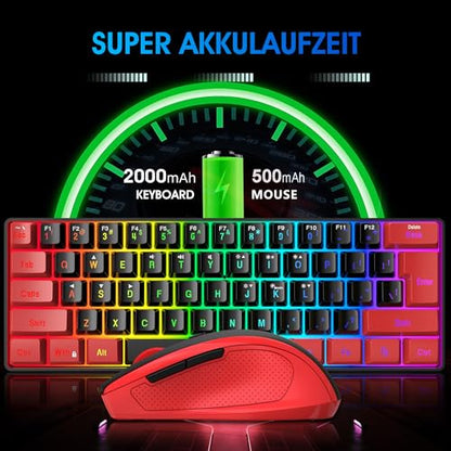 Snpurdiri 2.4G Wireless Gaming Keyboard and Mouse Combo, Include Mini 60% Merchanical Feel Keyboard, Ergonomic Vertical Feel Small Wireless Mouse(Red and Black) - color: Red Black Combo