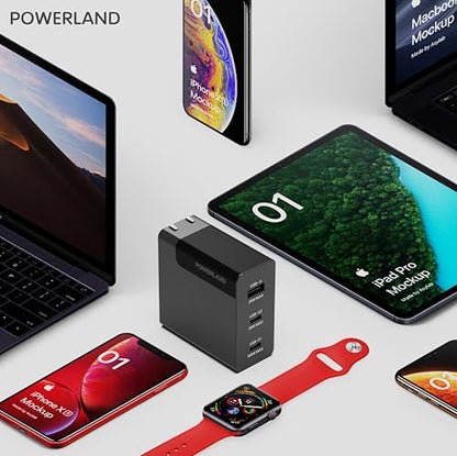 100W USB C Charger,GaN III 3-Port Fast Charging Station,PD QC Foldable Charger Block Portable Laptop Adapter for MacBook Pro/Air,iPad Pro,Galaxy S23,Dell XPS 13,iPhone 16/15/Pro and More