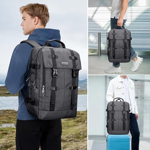 WITZMAN Travel Laptop Backpack for Men Fits 16 inch Laptop | Nylon Carry-on Airline Approved, USB Charging Port, 26L Capacity, For Vacation, Weekend, Overnight Trip, B716 Silvery Grey - color: Silvery Grey
