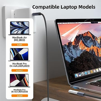 USB C to Magnetic 3 140W Charging Adapter Safe 3 Compatible with MacBook Pro 2023 (M2, 14/16 inch), MacBook Air 2022 (M2), MacBook Pro 2021 (M1, 14/16 inch) with 240W USB C Cable (1.5M) - size: Magnetic 3 90 Degree