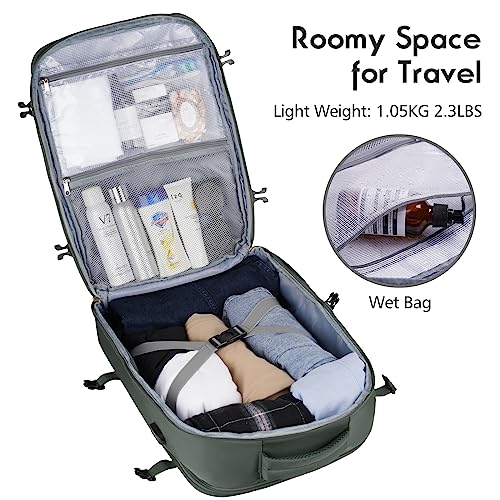 Large Travel Backpack Women, Flight Approved Carry On Backpack, Water Resistant Anti-Theft Large Casual Daypack Fit 17 Inch Laptop with USB Charging Port, Olive Green - color: Olive Green, size: 17.3 inch