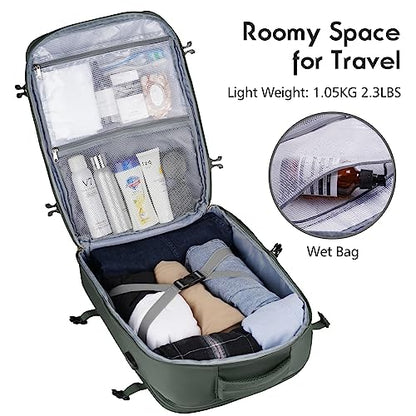 Large Travel Backpack Women, Flight Approved Carry On Backpack, Water Resistant Anti-Theft Large Casual Daypack Fit 17 Inch Laptop with USB Charging Port, Olive Green - color: Olive Green, size: 17.3 inch
