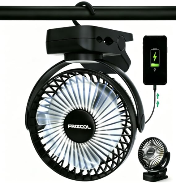Clip on Fan, 65H Working Time Rechargeable Fan with LED Lights/Remote/Hooks | 12000mAh Battery Powered Fan with Strong Clamp, Small Desk Fan Mini Fans for Tents Travel Outdoor Camping Golf Cart, Black - color: Black
