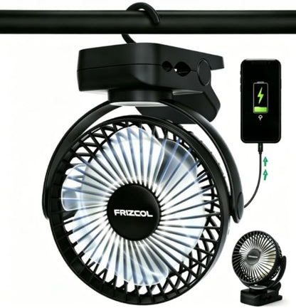 Clip on Fan, 65H Working Time Rechargeable Fan with LED Lights/Remote/Hooks | 12000mAh Battery Powered Fan with Strong Clamp, Small Desk Fan Mini Fans for Tents Travel Outdoor Camping Golf Cart, Black - color: Black