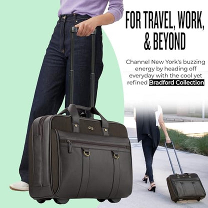 Solo New York Rolling Case with Wheels - Roller Laptop Bag for Travel, Wheeled Briefcase for Women & Men- MacDougal, Espresso