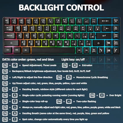 Guiheng Wired Portable 60% Mechanical Gaming Keyboard,RGB LED Backlit Compact 68 Keys Mini Wired Office Keyboard with Red Switch for Windows Laptop PC Mac - Black - color: black
