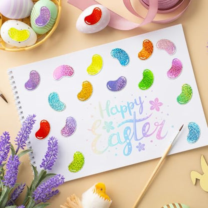Glitter Jelly Bean Sticker - 1000 Pcs Candy Sparkle Glitter Waterproof Vinyl Reusable Laptop Stickers Coloring Book Scrapbook Water Bottle Page Activity Pad Birthday Party Favors Skateboard - style: Easter Glitter Jelly Beans