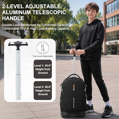 NEW TILAMI 18 Inch Expandable Rolling Backpack Stair-Climbing for School | 6-Wheel Stair-Climbing Girls Boys Carry-on Suitcase 15.6 Laptop Sleeve Water-Resistant Adjustable Handle Wheel Travel Camping - color: Black