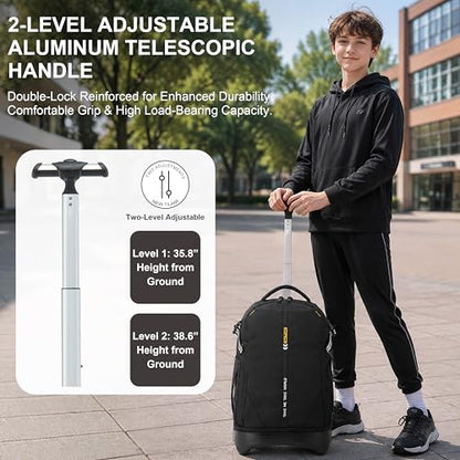 NEW TILAMI 18 Inch Expandable Rolling Backpack Stair-Climbing for School | 6-Wheel Stair-Climbing Girls Boys Carry-on Suitcase 15.6 Laptop Sleeve Water-Resistant Adjustable Handle Wheel Travel Camping - color: Black