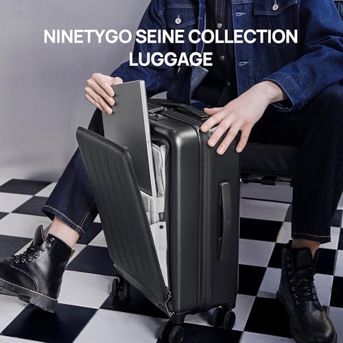NINETYGO Carry On Luggage 22X14X9 Airline Approved with Front Pocket, 20 Inch Luggage with Front Compartment, Expandable, Double Spinner Wheels, Hardsided PC, TSA Lock (Midnight Black, Seine Max) - color: 08-Midnight Black (Seine Max), size: Carry-On 20-I