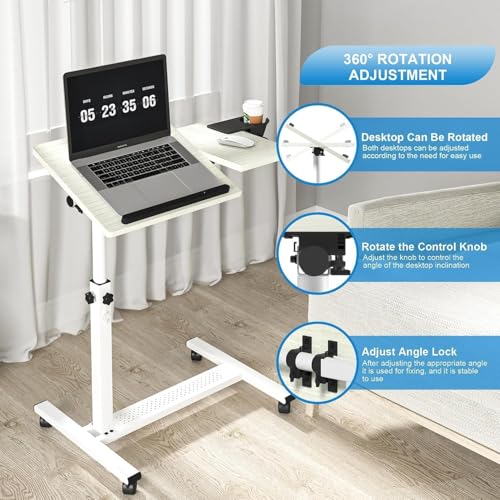 Panta Rolling Laptop Stand, Adjustable, Maple | Dual tilting desktops, cup holder, mobile overbed table, for couch/office/home/hospital - color: Maple