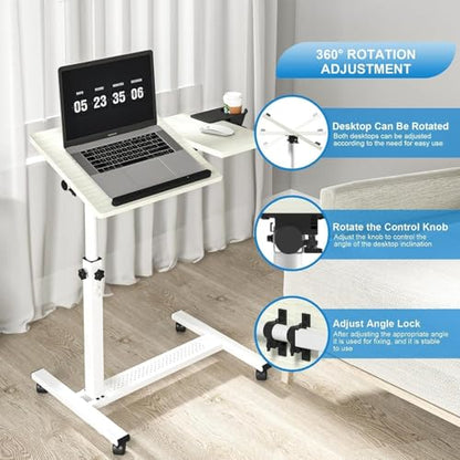 Panta Rolling Laptop Stand, Adjustable, Maple | Dual tilting desktops, cup holder, mobile overbed table, for couch/office/home/hospital - color: Maple