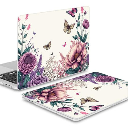 Mektron Designed Case for MacBook Pro 16 Inch A2141 Cover 2019 Release 16" with Liquid Retina Display/Touch ID, Plastic Hard Shell with Keyboard Skin & Screen Protector, Butterfly Flower C077 - color: Butterfly Flower C077