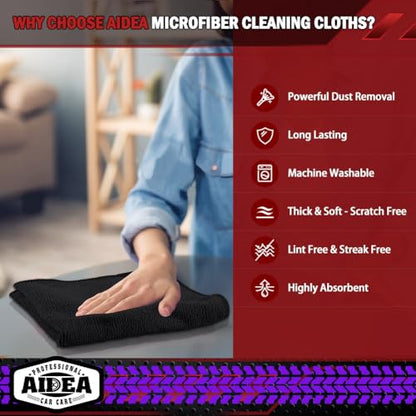 AIDEA Microfiber Cleaning Cloth Black 10PK, Microfiber Towels,12×12" (Pack of 2) - color: Black, size: 10PK (Pack of 2)