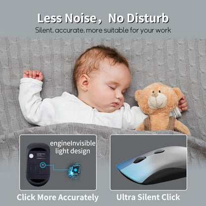 Slim Silent 2.4G Wireless Optical Mouse, Grey | Compatible MacBook, Chromebook, Laptop, PC; Quiet Click, 2400 DPI, Mini USB Receiver, Travel Portable Design - color: Grey