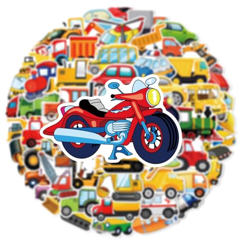 50 PCS Cartoon Vehicle Stickers for Scrapbooking, Construction Truck Decals for Journaling Planner, Waterproof Vinyl Transport Stickers for Water Bottle Laptop Phone DIY Crafts - style: A7