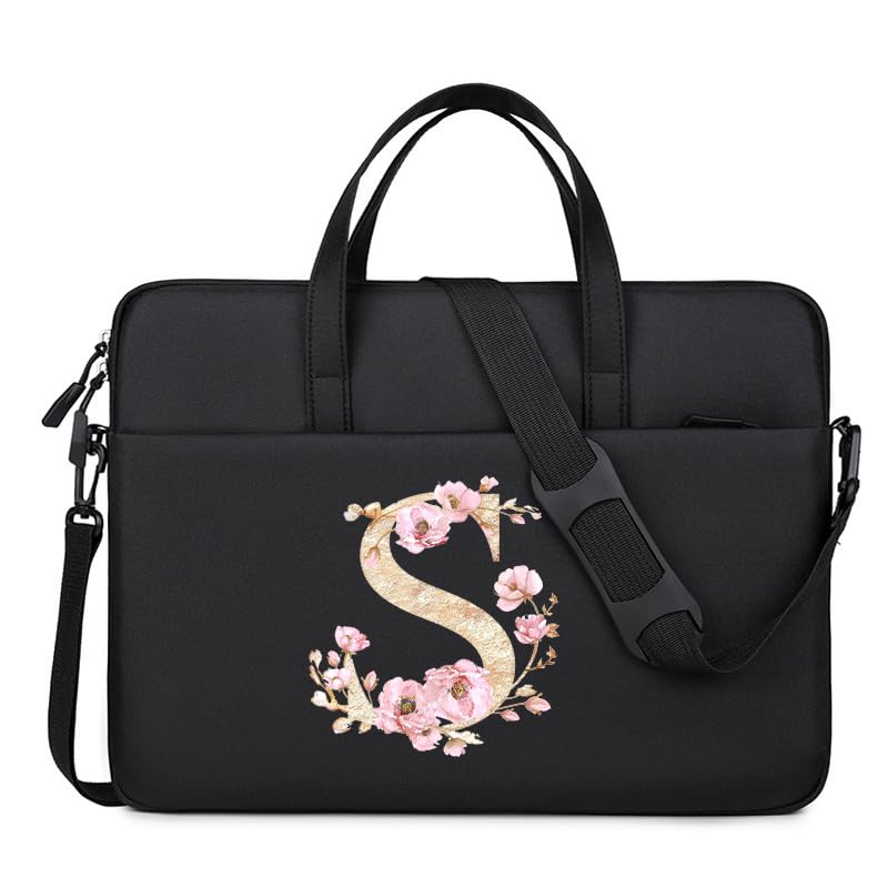 Computer Bag For Men & Women, With Initial Laptop Bag,14/15inches Messenger bag For Office、Business、Travel、School - color: Bk-s