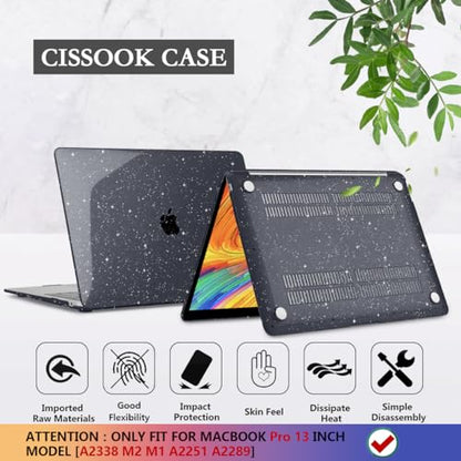 CISSOOK Black Glitter Case for MacBook Pro 13 Inch 2025-2020 Release Model A2338 A2251 A2289 with Touch Bar, Bling Hard Shell Cover Keyboard Skin for MacBook Pro 13 M1 M2 Sparkly | 4in1 Set Bling Hard Shell Cover Keyboard Skin for MacBook Pro 13 M1 M2 A23