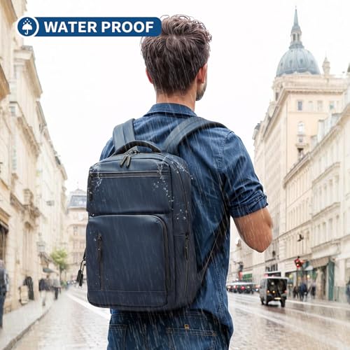 Waterproof Laptop Backpack for Men & Women, Flight Approved Anti-Theft Daypack with 15.6-inch Laptop Sleeve (Blue) - color: Blue