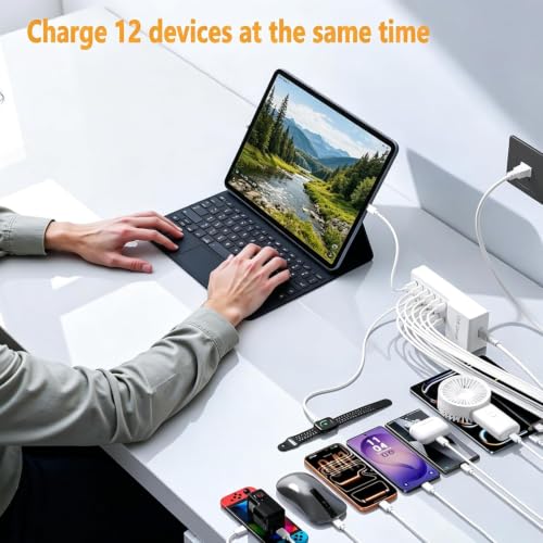 USB Charging Station 50w10A 12 Ports Multiple Charging Block, USB C Strip for iPhone 13/14/15/16/17/Smartphone/Tablet/Watch/Headphones and Multiple Charger Plug - size: 50W 12 Port