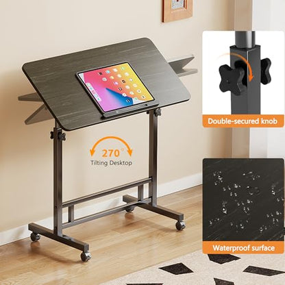 Laptop Table Mobile Adjustable Height Portable Desk Notebook Swivel PC Computer Rolling Desk with Wheels, Laptop Stand for Couch Bedside Hospital Bed Table (Black Table) - color: Black Table
