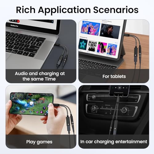 2 in 1 USB C to 3.5mm Headphone and Charger Adapter, USB C to AUX Mic Jack with PD 60W Fast Charging for Stereo, Earphones, Compatible with iPhone 17/16, Samsung Galaxy S25/S24, Google Pixel 9/8