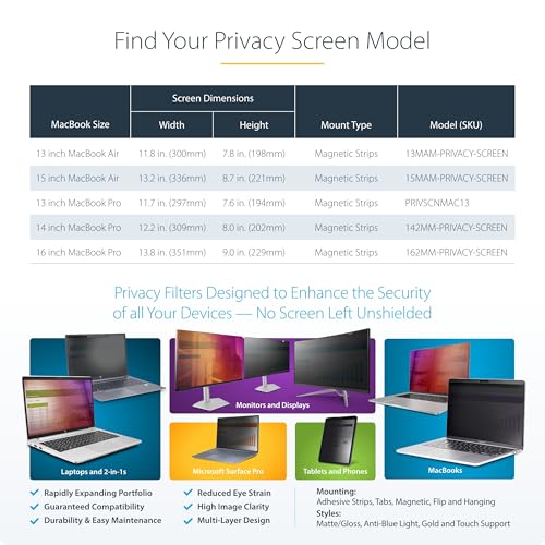 StarTech 14in MacBook Pro Magnetic Privacy Screen, Glossy Sides, Laptop | Reversible Anti-Glare Matte, MacBook M1 M2 M3 M4 M5 Compatible, Privacy Filter, +/-30 Deg. View - style: 14" MacBook Pro M1/M2/M3