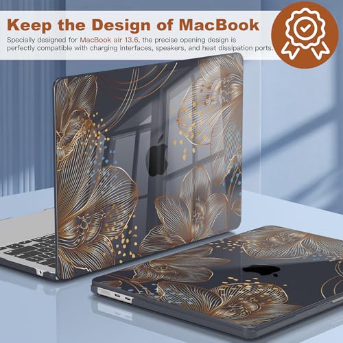 CISSOOK Compatible with MacBook Air 13.6 inch Case A3449 A3240 A3113 A2681 | 2026 2025 2024 2023 2022, 5in1 Set Hard Shell Case Keyboard Cover for MacBook Air 13 inch M2 M3 M4 M5, Gorgeous Flower - color: Air13.6inch-Gorgeous Gold Flower