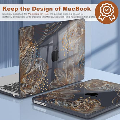 CISSOOK Compatible with MacBook Air 13.6 inch Case A3449 A3240 A3113 A2681 | 2026 2025 2024 2023 2022, 5in1 Set Hard Shell Case Keyboard Cover for MacBook Air 13 inch M2 M3 M4 M5, Gorgeous Flower - color: Air13.6inch-Gorgeous Gold Flower