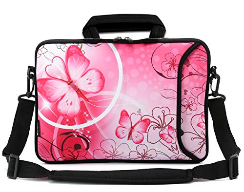 17 inch Laptop Shoulder Bag Carrying Case PC Cover Pouch with Handle Fits 15.6/16/17/17.3/17.4 inch Notebook (16-17.3 inch, Pink Butterfly) - color: Pink Butterfly