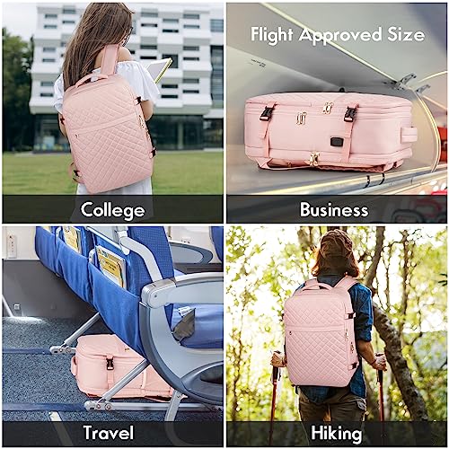 Large Travel Backpack Women, Flight Approved Carry On Backpack, Water Resistant Anti-Theft Large Casual Daypack Fit 17 Inch Laptop with USB Charging Port, Pink - color: Pink, size: 17.3 inch